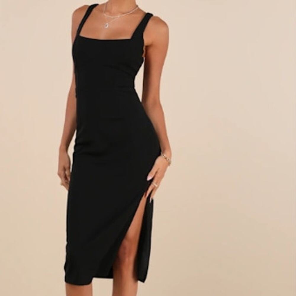Lulu's Elegant Black Midi Dress